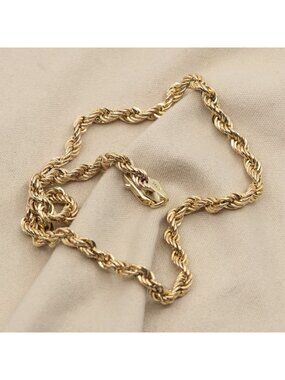 Unique 14K Karat Solid Yellow Gold Designer Rope Anklet Bracelet - 10.25" Length